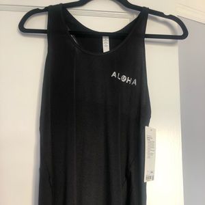Lululemon Black Essential Tank with Aloha print.